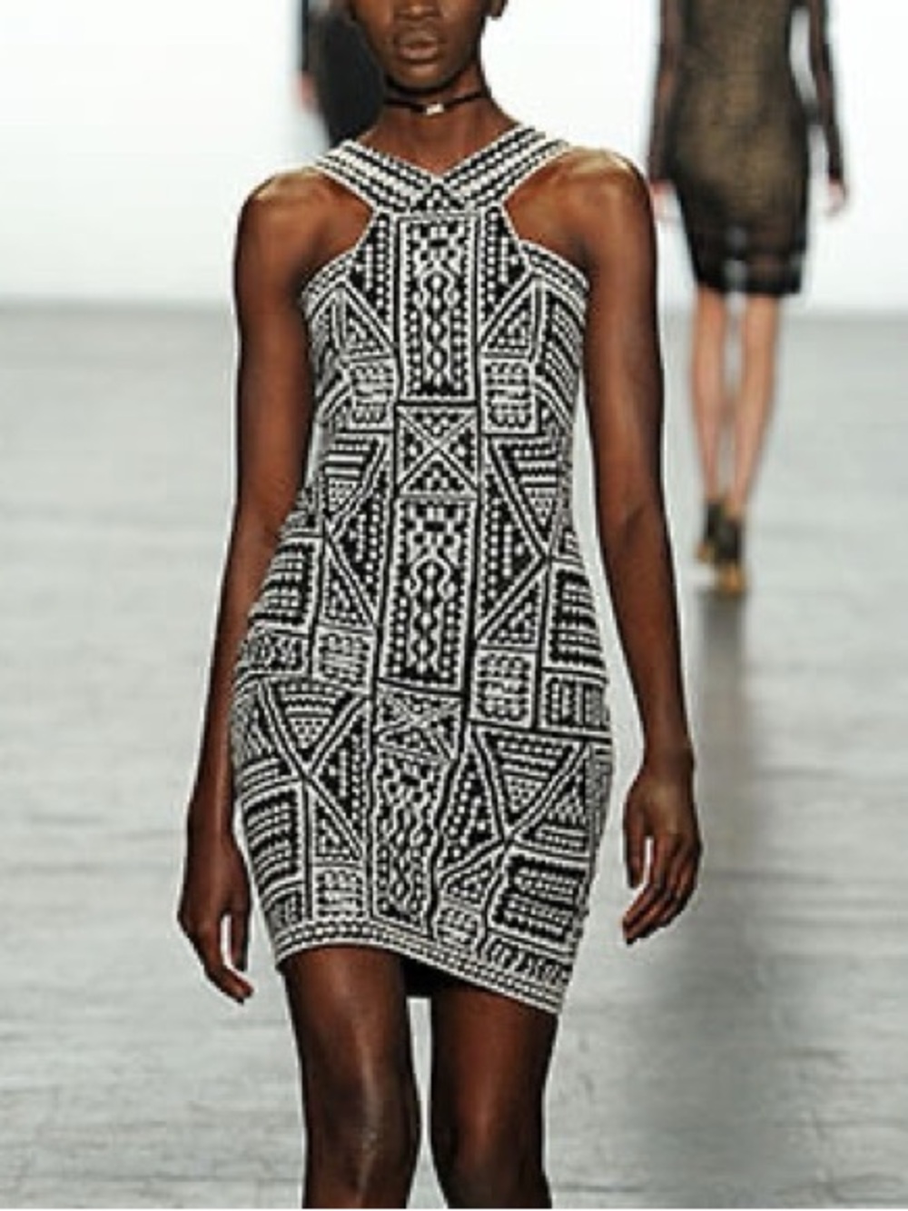 NWT Tadashi Shoji Regina Geometric Knit Mini Dress Black White 0